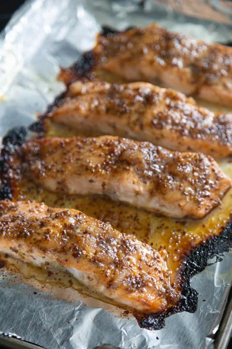 Broiled Mustard Glazed Salmon - Peanut Blossom