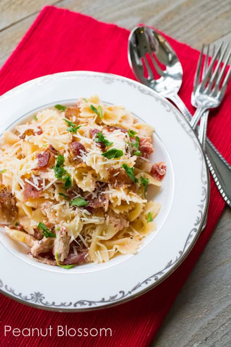 Creamy Chicken  Peppered Bacon Pasta with an Asparagus  Parmesan Tart