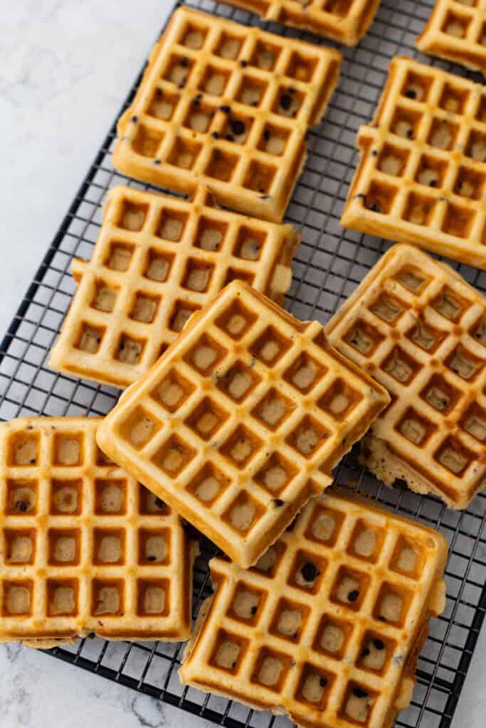 Peanut Butter Waffles with Chocolate Chips - Peanut Blossom