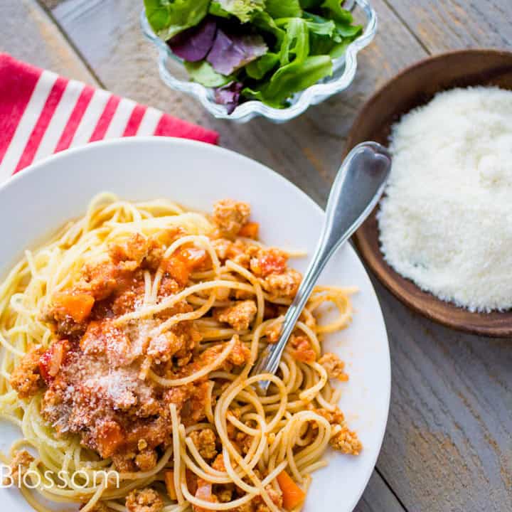 Weeknight chicken bolognese sauce Peanut Blossom