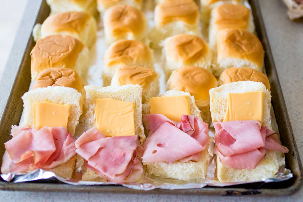 Gooey Hawaiian Roll Ham and Cheese Sliders - Peanut Blossom