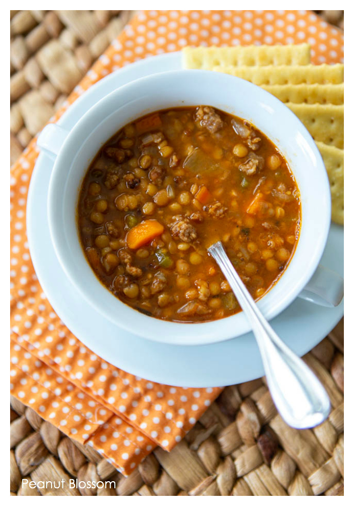 Spicy Sausage and Lentil Soup - Peanut Blossom