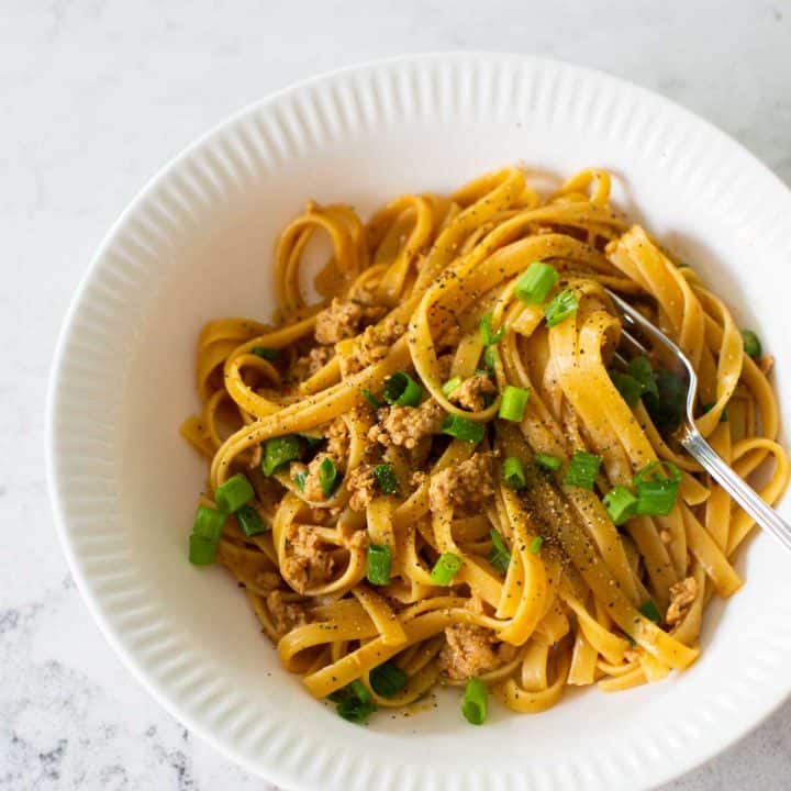 Spicy Peanut Butter Noodles with Pork - Peanut Blossom