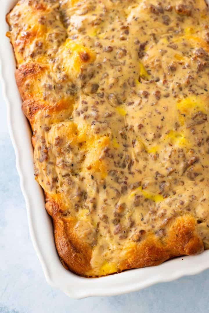 Sausage Biscuits and Gravy Casserole - Peanut Blossom