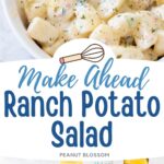 The finish potato salad is shown next to a photo of the ingredients used to make it.