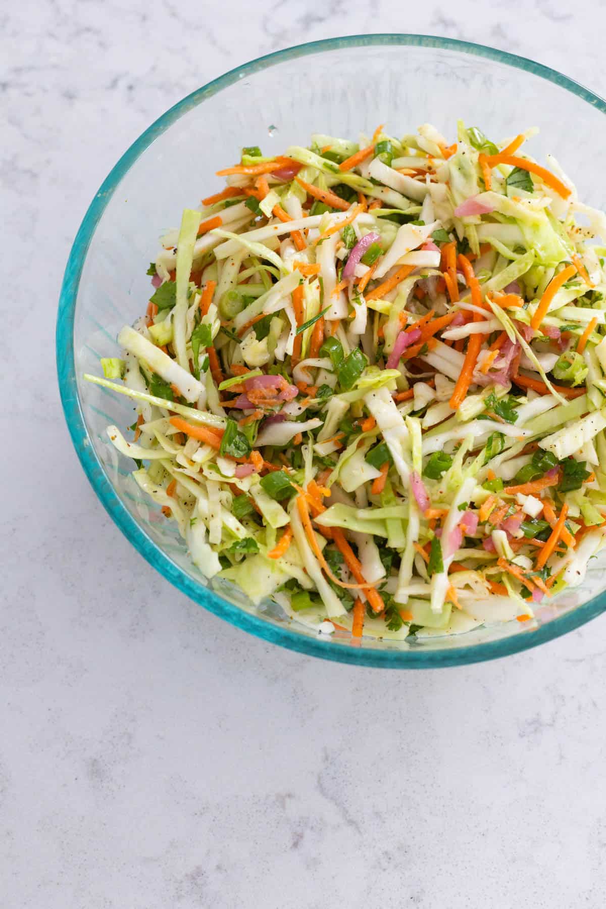 The bowl of Cuban slaw is ready to be chilled.