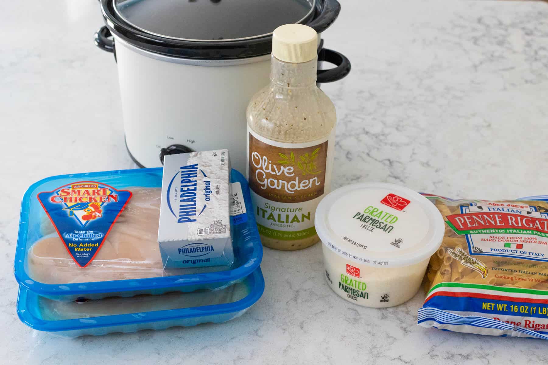 The ingredients to make the recipe are on the counter.